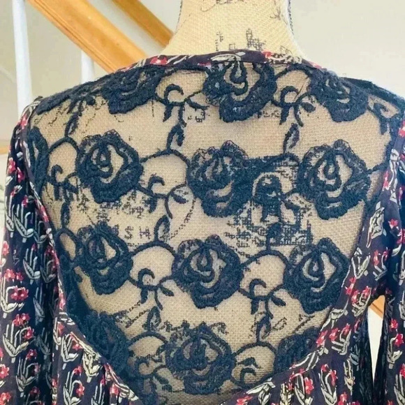 Free People Nomad Child Floral Dress Print Belle Sleeve Lace - Picture 12 of 16